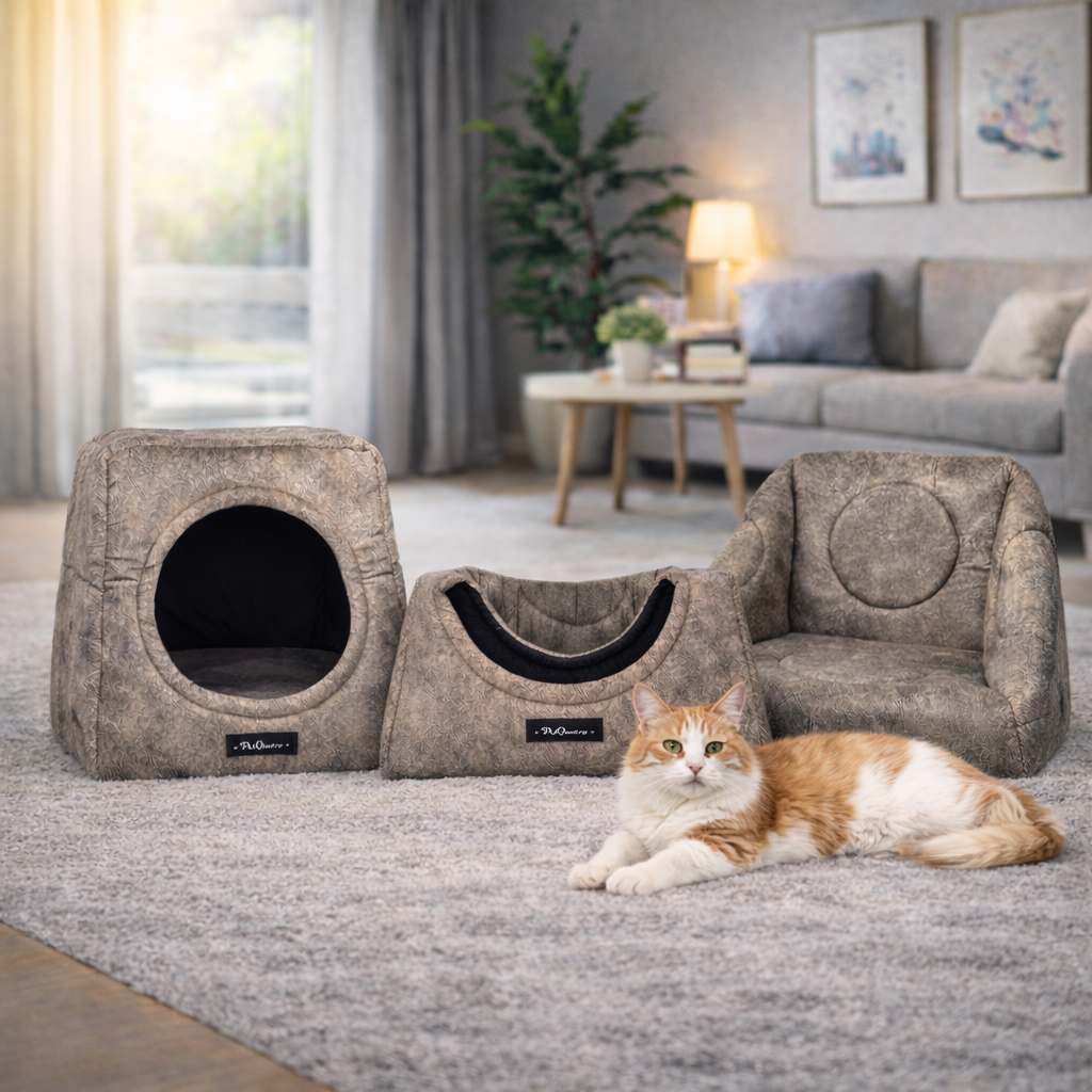 Die 3-in-1 Katzenhöhle, die Katzen lieben - zu jeder Jahreszeit. (Hellbraun)