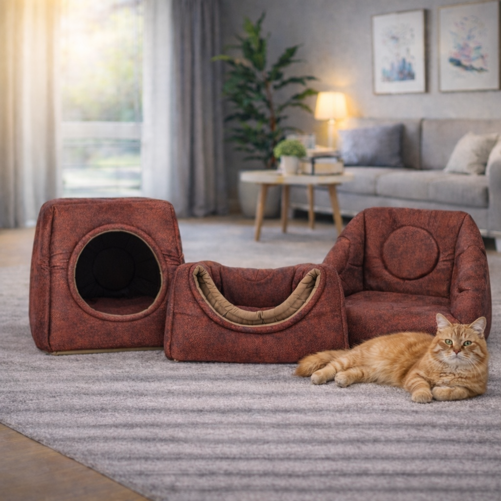 Die 3-in-1 Katzenhöhle, die Katzen lieben - zu jeder Jahreszeit. (Rot)