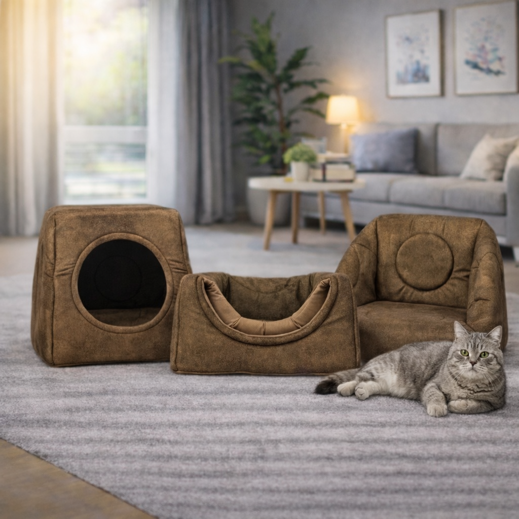 Die 3-in-1 Katzenhöhle, die Katzen lieben - zu jeder Jahreszeit. (Braun)